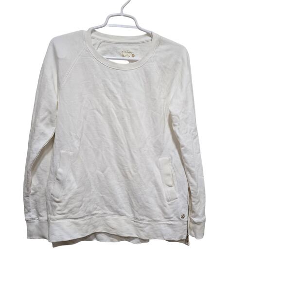 Lilly Pulitzer Luxletic White Pullover Sweatshirt Women’s Small Side Zip Pockets - Picture 1 of 12
